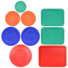 Load image into Gallery viewer, Pyrex (1) 7402-PC 6/7 Cup Red (2) 7201-PC 4 Cup Cadet Blue (2) 7200-PC 2 Cup Orange (1) 7202-PC 1 Cup Green (2) 7210-PC 3 Cup Light Green (1) 7211-PC 6 Cup Red Food Storage Lids
