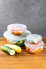 Load image into Gallery viewer, Core Home 4-pc. Reusable Silicone Stretch, Grip, and Seal Clear Food Wraps, Great Alternative to Plastic Wrap or Foil 3 sz. Small, Medium, Large