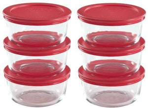 World Kitchen 1085657 711717427614 Pyrex 2 Cup Food Plus Storage Set, 12 Pieces, Clear with Red Lid